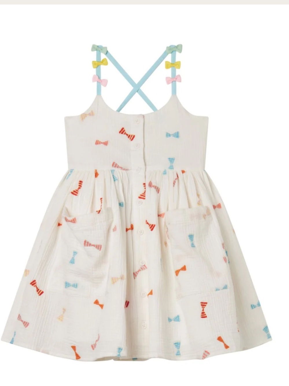 Stella McCartney Kids Cream Bow-Print Sundress with Colorful Strap Bows